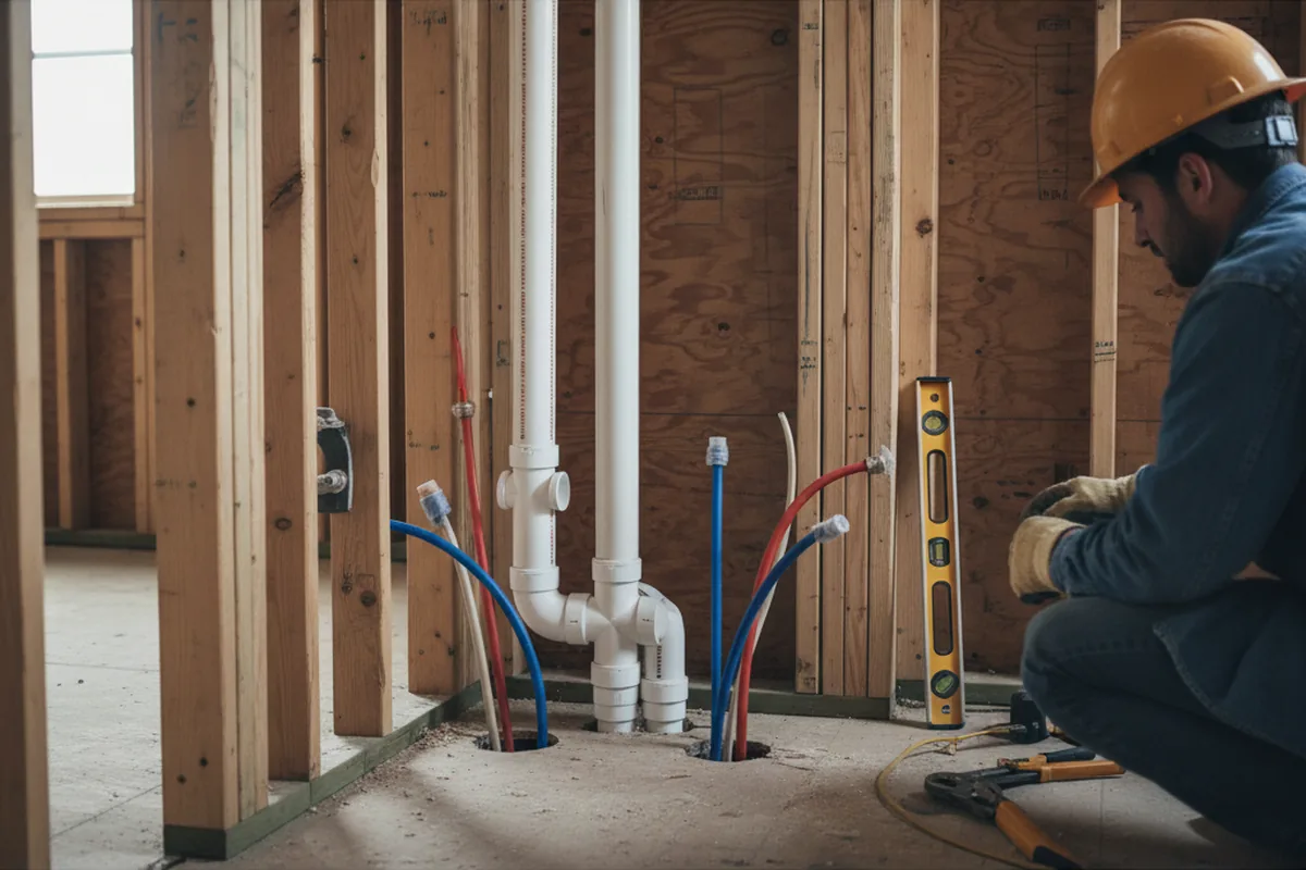 Drain and supply rough-in during Leak Detection in Katy