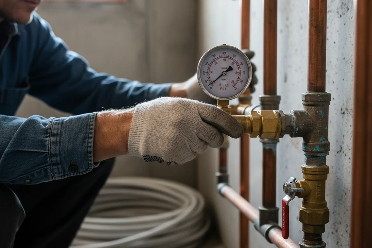 Pressure testing a repaired line during Water Line Repair in Katy